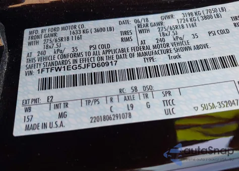 2018 Ford F-150 Xlt from USA, damaged, VIN 1FTFW1EG5JFD60917